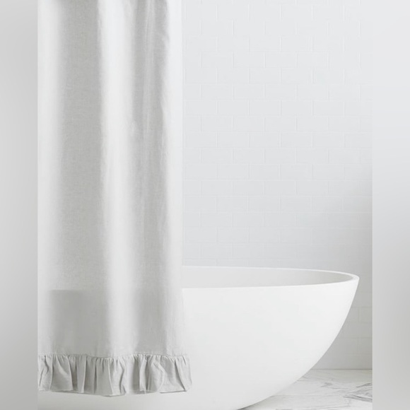 Pottery Barn Belgian Flax Linen Ruffle Shower Curtain - Picture 4 of 7